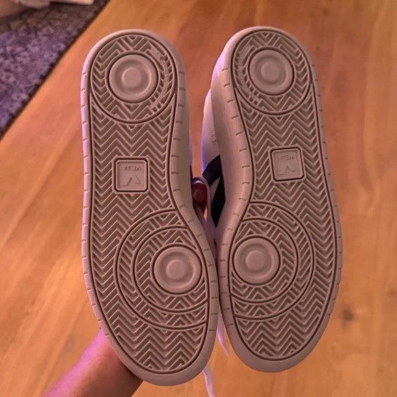 Veja White Sneakers with Black V and Taupe Sole - Picture 4 of 5